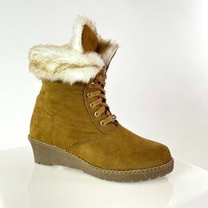 Cabincore | Michael Kors Faux Shearling Camel Lace-Up Bootie | Hygge Cozy Vibes